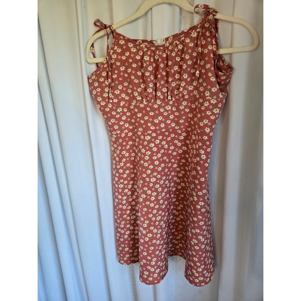 Floral Slip Mini Dress Pink Daisy Print Tie Shoulder Straps Size Large
